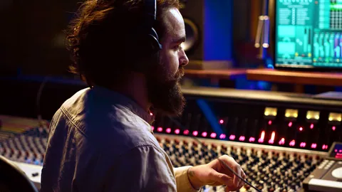 A mixing desk in a small independent recording studio.