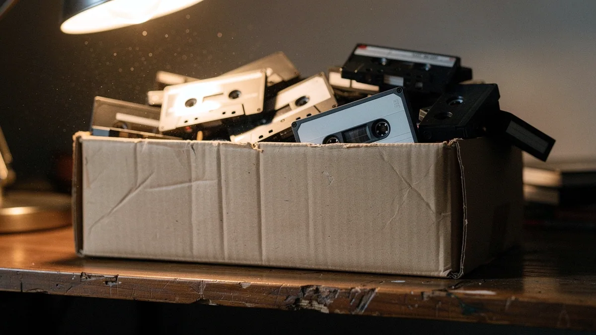 Illustration: A box of old cassette tapes with handwritten labels.
